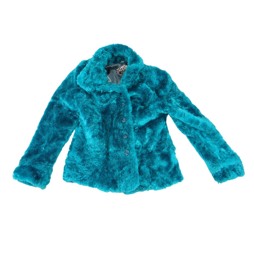 Dex Womens Teal Blue Faux Fur Button Front Collared Jacket Coat Size M 4496